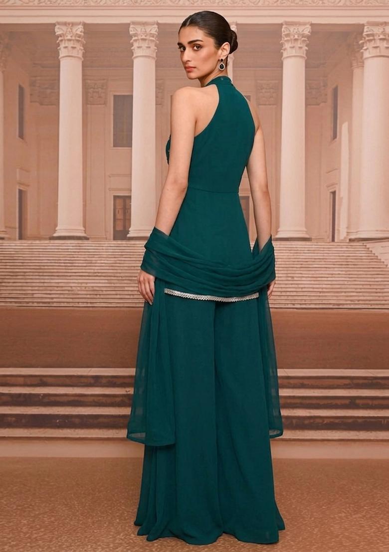 Deep Teal Handwork Sharara Set - Indya