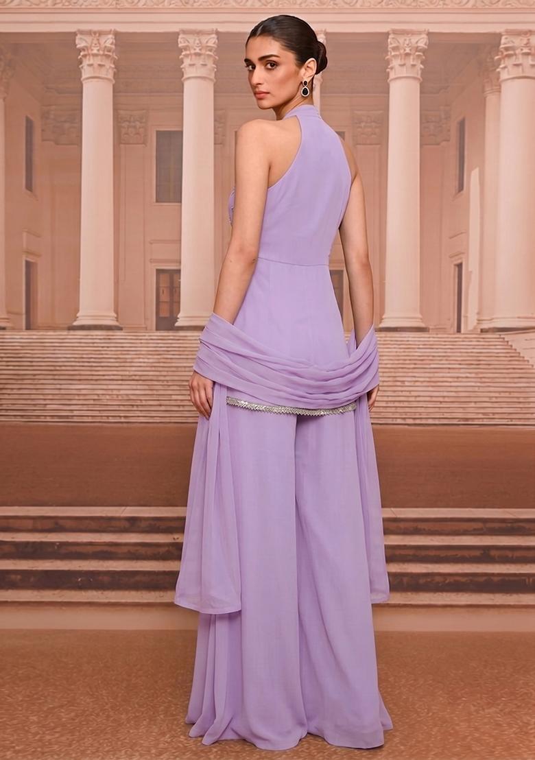 Lavender Handwork Sharara Set - Indya
