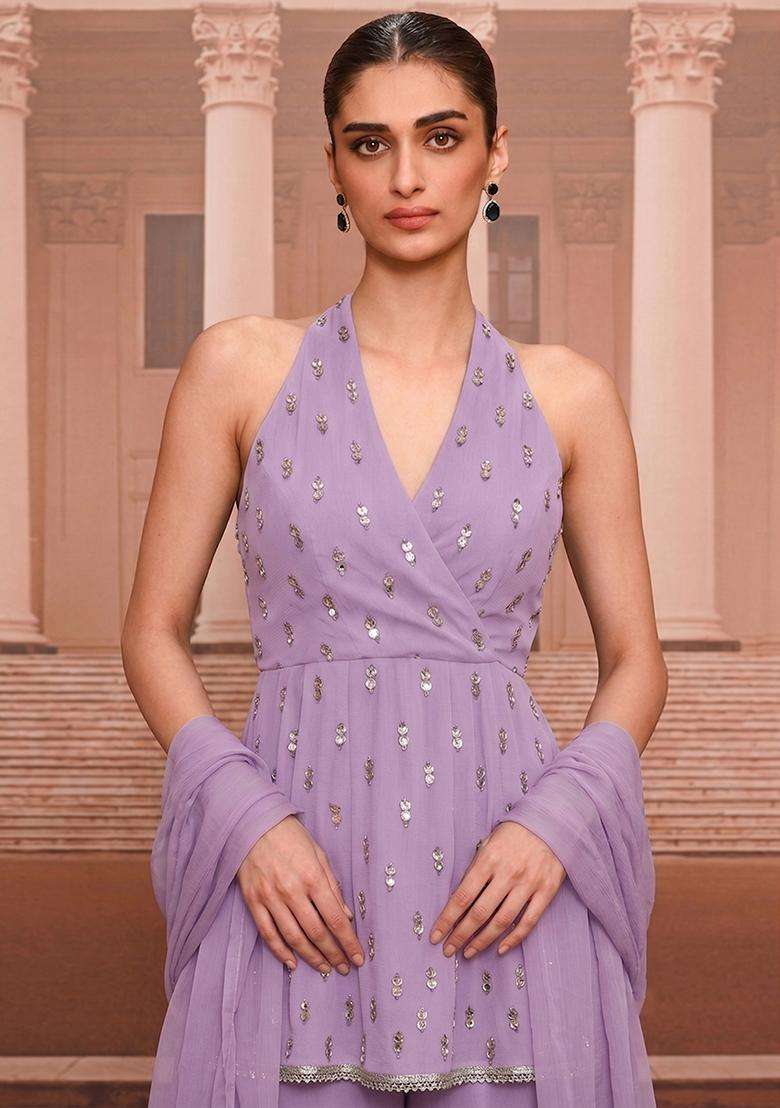 Lavender Handwork Sharara Set - Indya