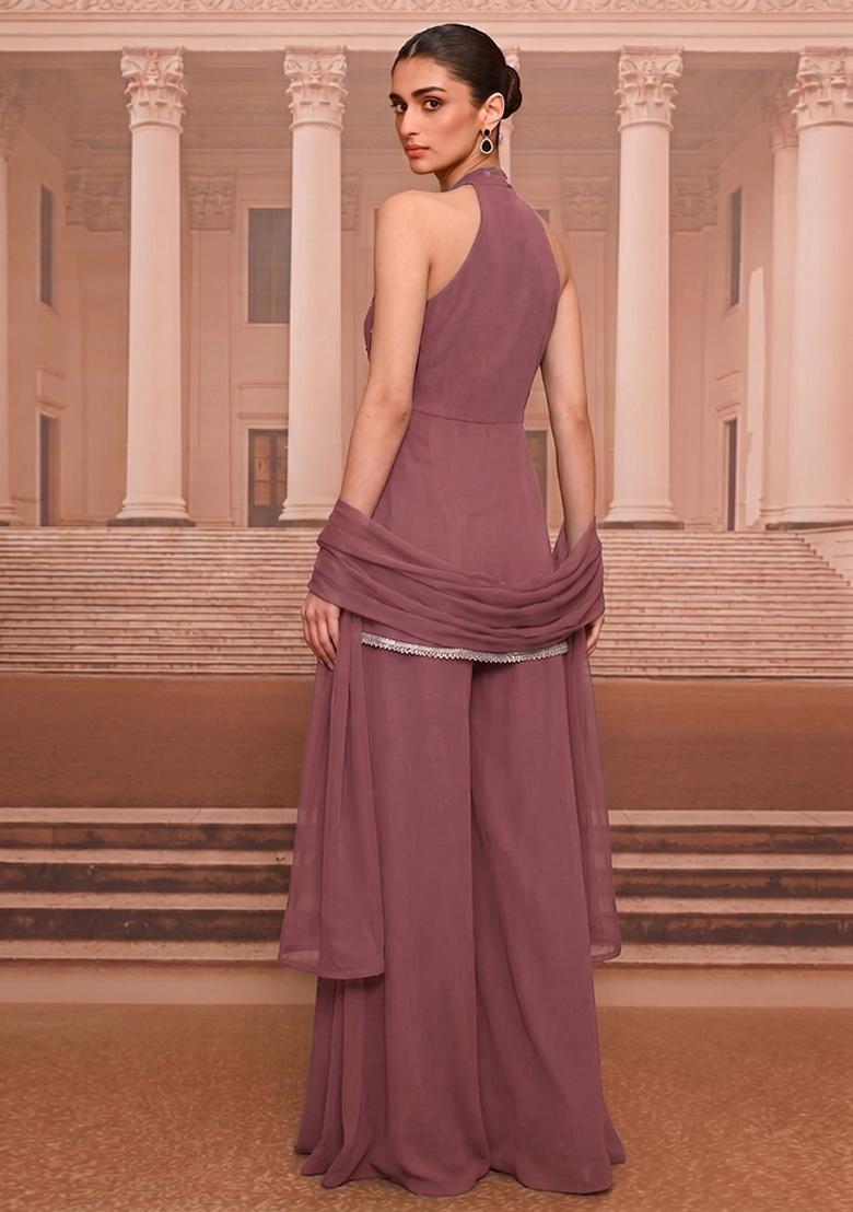 Mauve Handwork Kurta Set - Indya