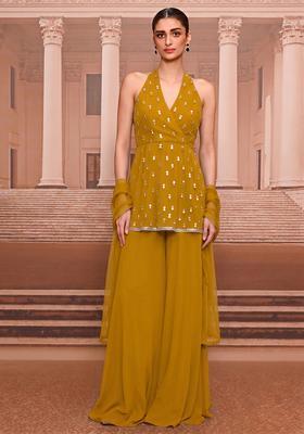 Mustard Yellow Handwork Sharara Set