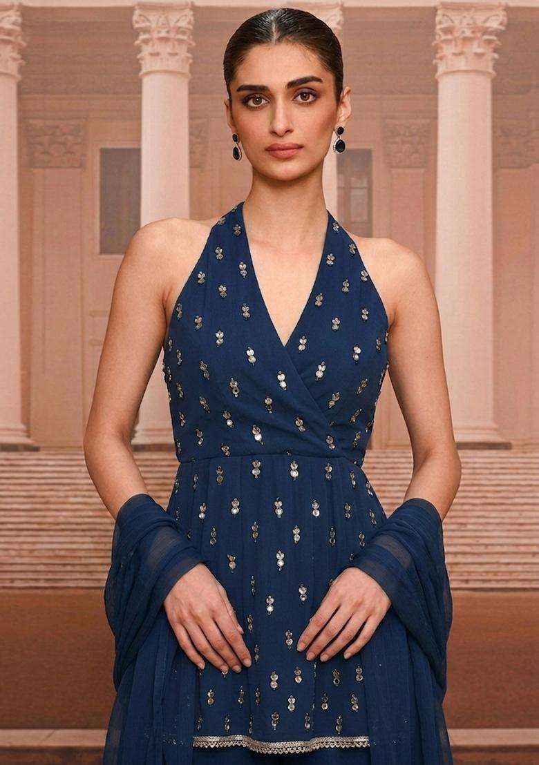 Dark Blue Handwork Sharara Set - Indya