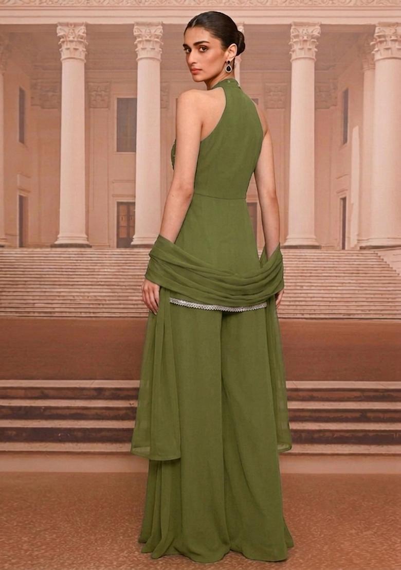 Olive Handwork Sharara Set - Indya