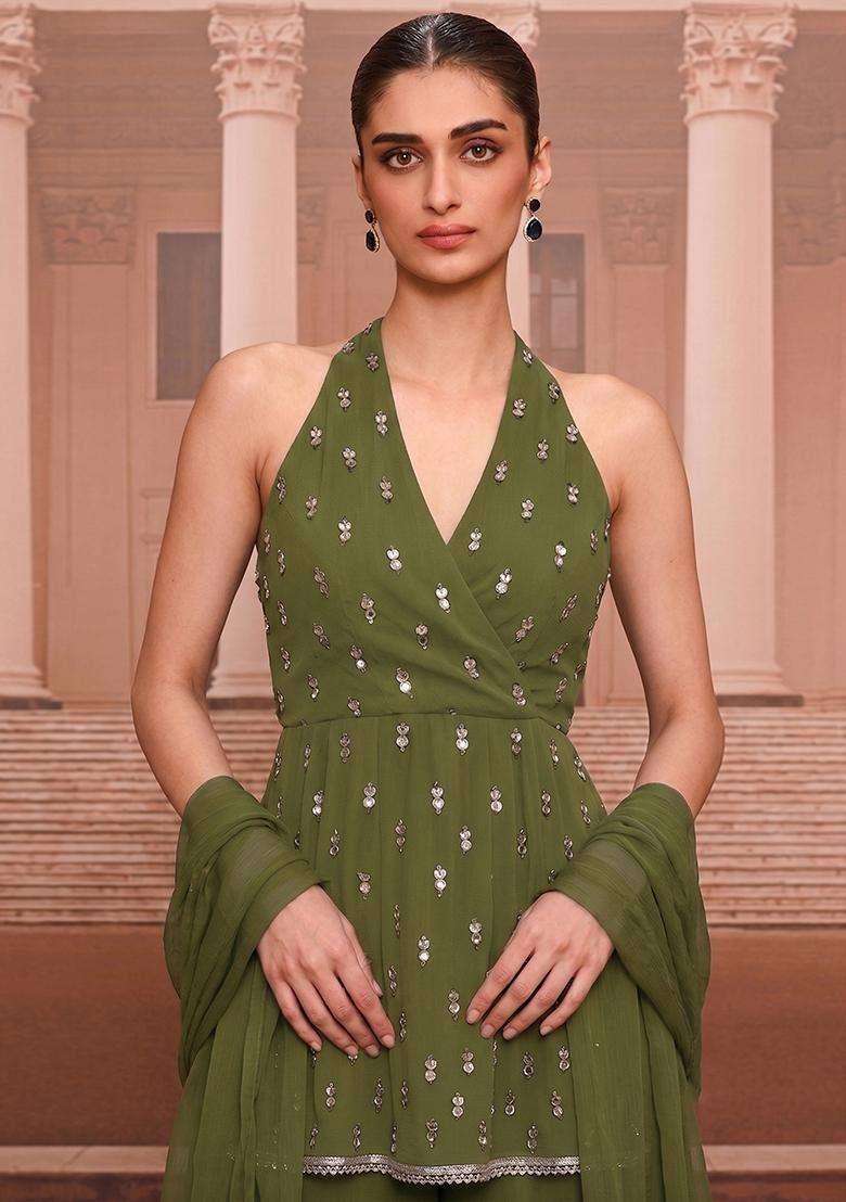 Olive Handwork Sharara Set - Indya
