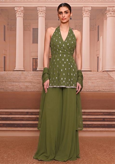 Olive Handwork Sharara Set