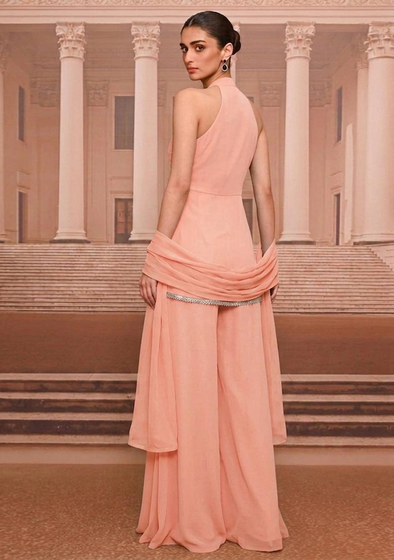 Peach Handwork Sharara Set - Indya