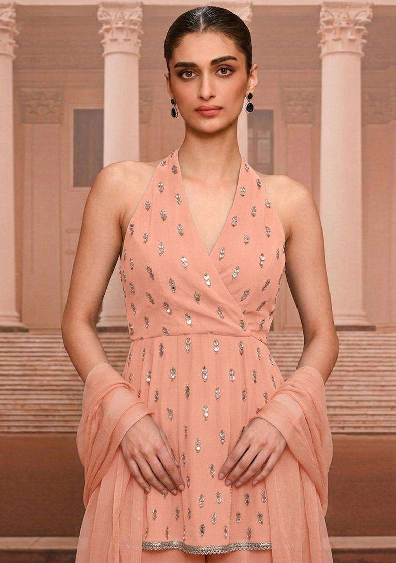 Peach Handwork Sharara Set - Indya