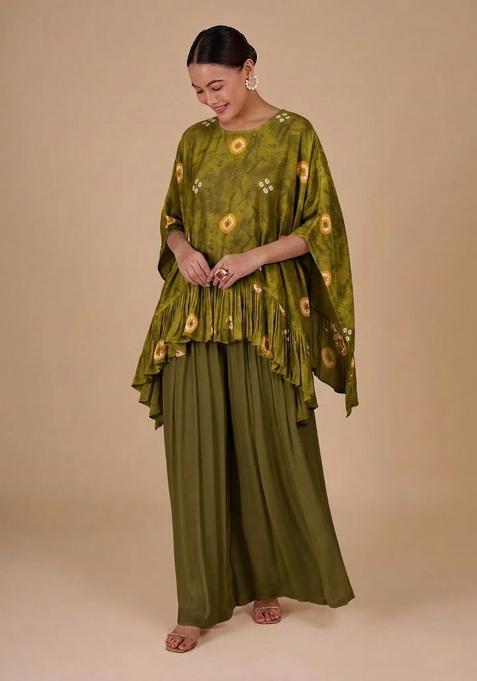 Green Printed Satin Fusion Set