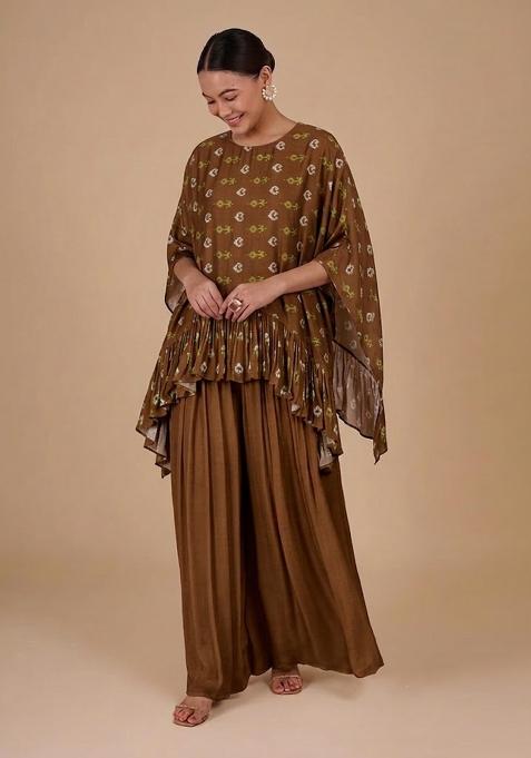 Olive Printed Satin Fusion Set