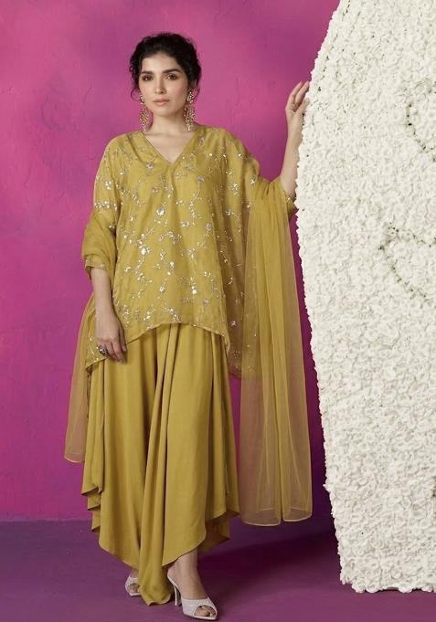 Mustard Yellow Embroidered Sequin Kurta Set
