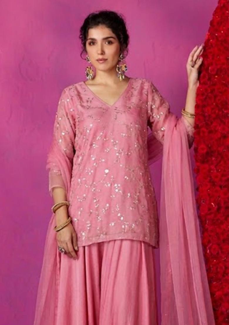 Dusty Pink Sequin Sharara Set - Indya