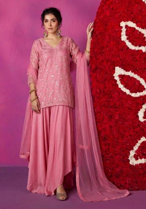 Dusty Pink Sequin Sharara Set