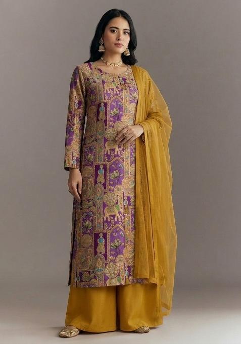 Deep Purple Printed Kurta Set
