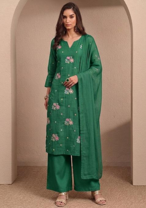 Emerald Green Embroidered Kurta Set