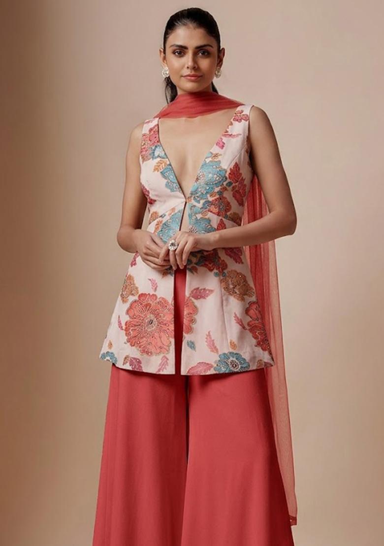 Coral Printed Viscose Fusion Set - Indya