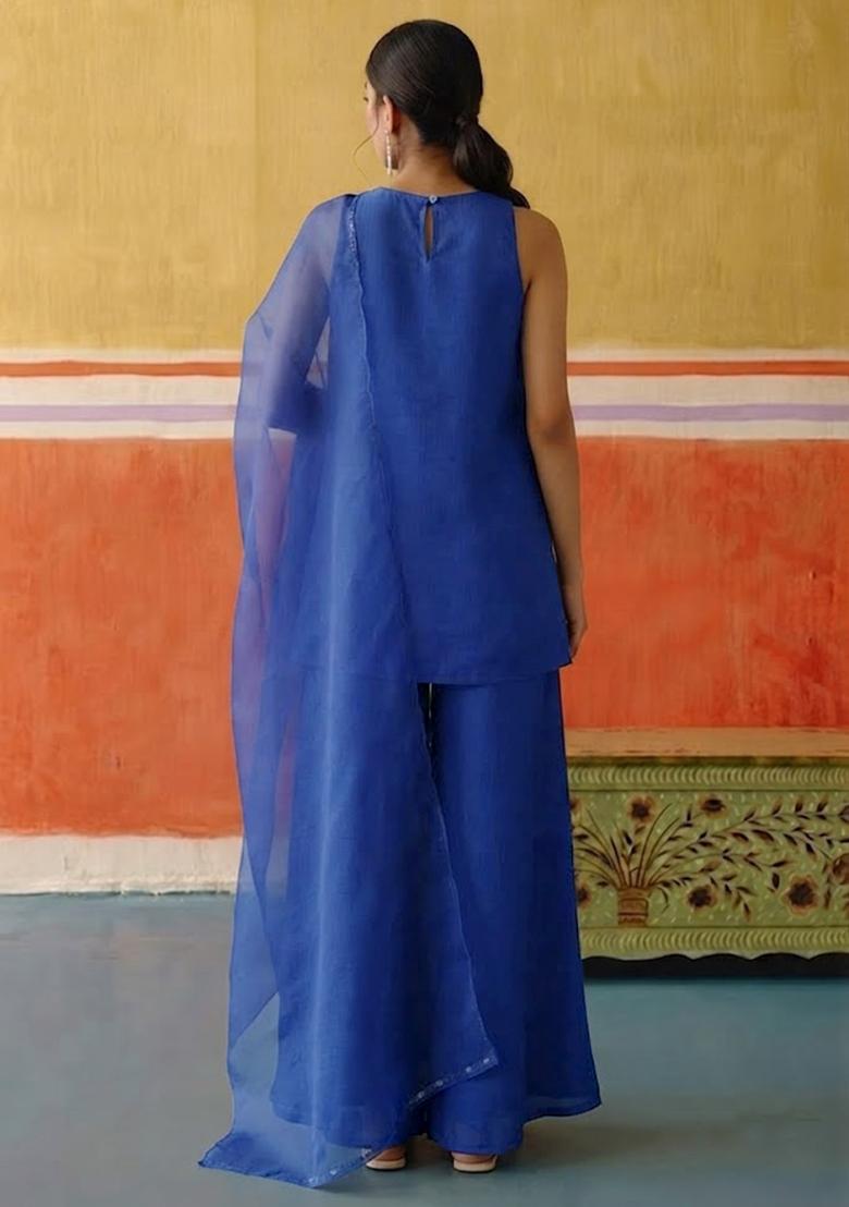Cobalt Blue Embellished Kurta Set - Indya