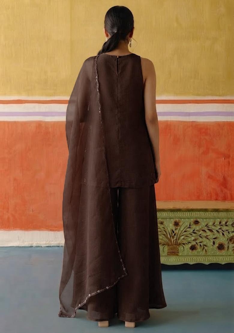Chocolate Brown Embellished Kurta Set - Indya