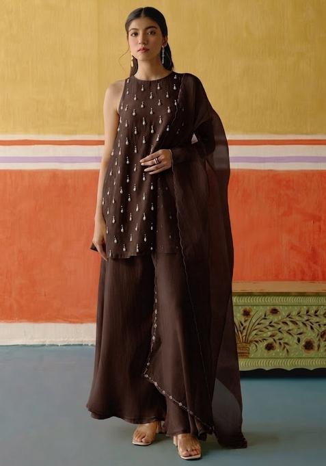 Chocolate Brown Embellished Kurta Set