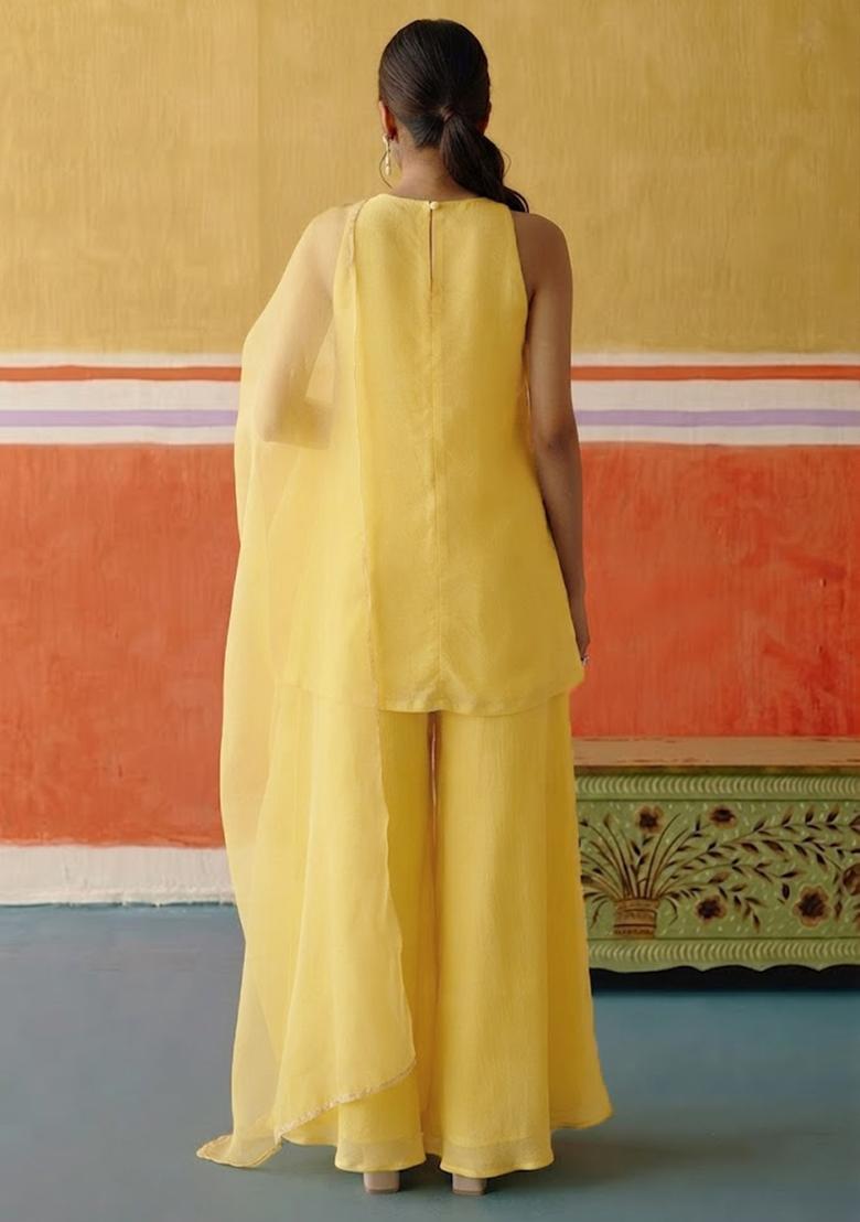 Butter Yellow Embellished Kurta Set - Indya
