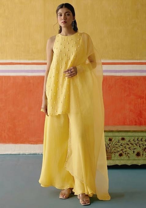 Butter Yellow Embellished Kurta Set