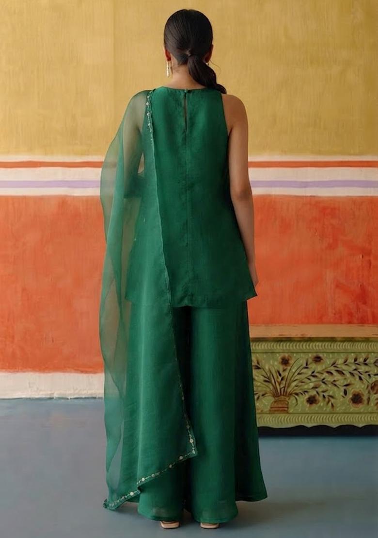 Emerald Green Embellished Kurta Set - Indya