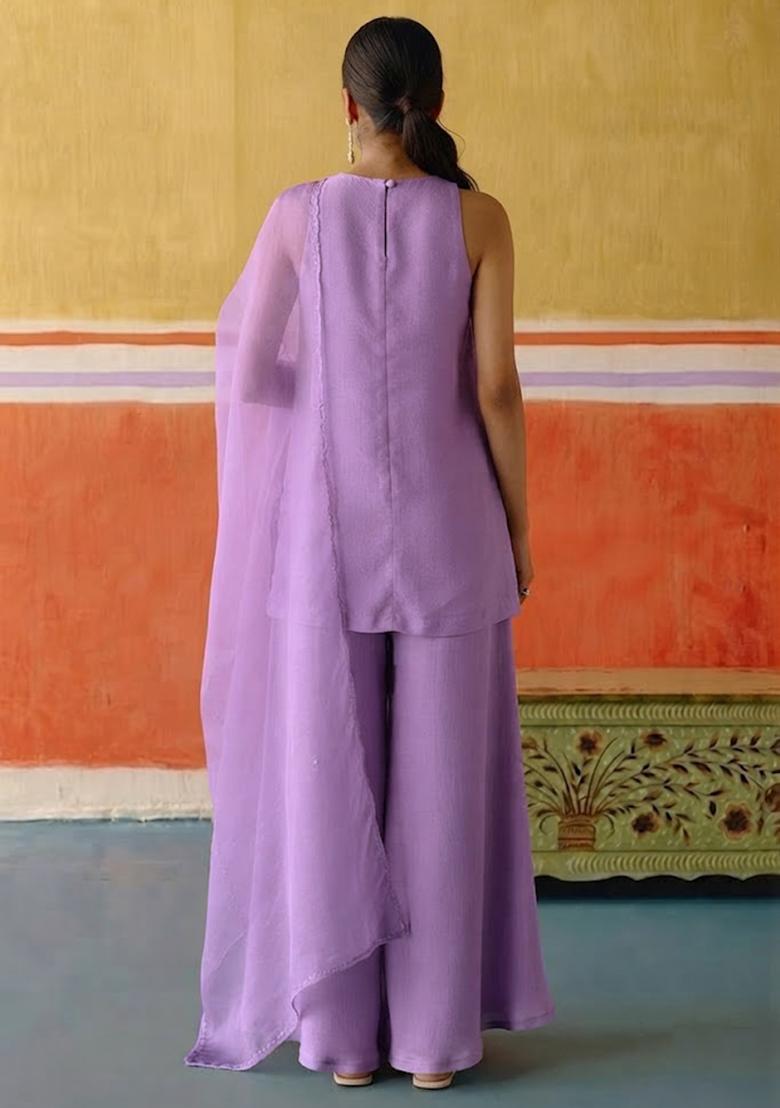 Light Purple Embellished Kurta Set - Indya