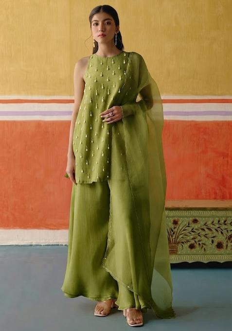 Olive Embellished Kurta Set