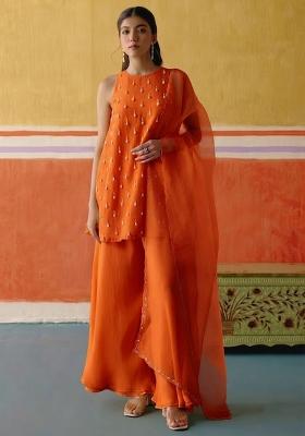 Orange Embellished Kurta Set