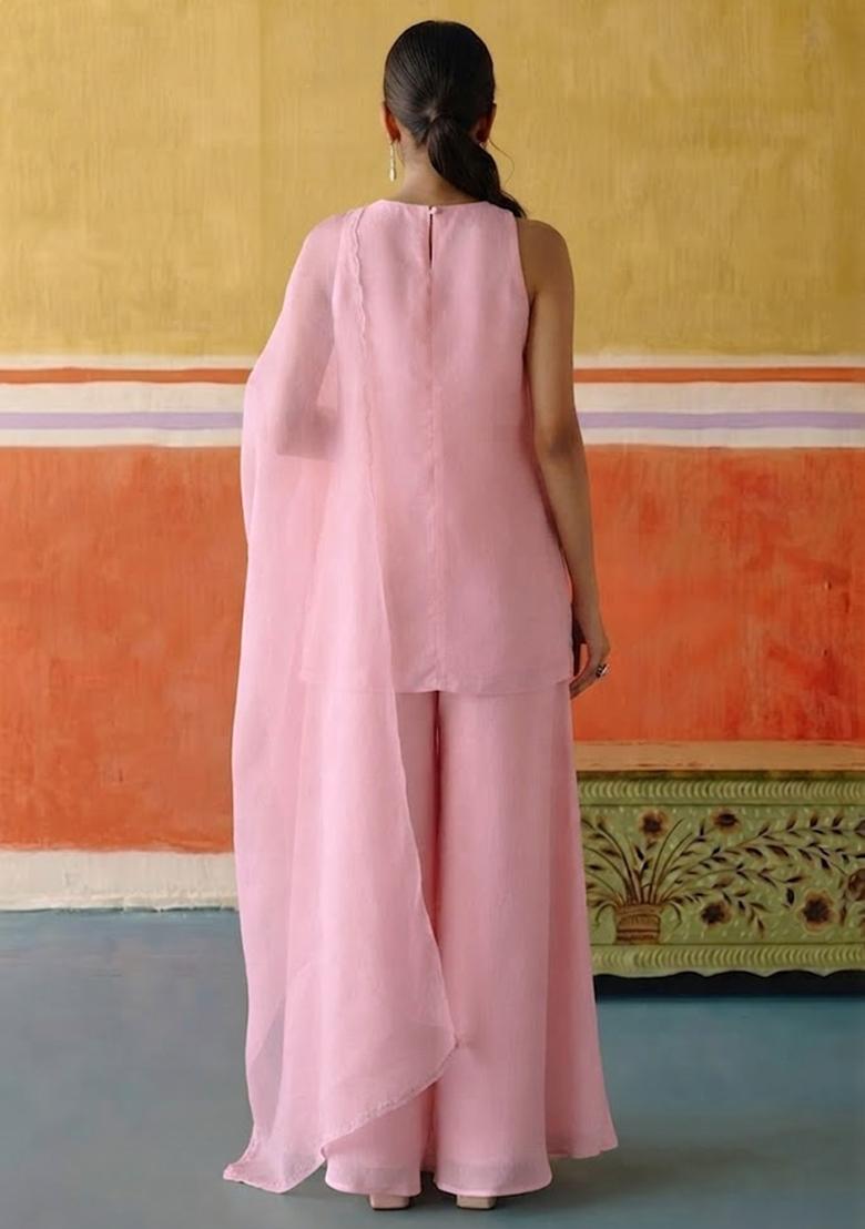 Baby Pink Embellished Kurta Set - Indya