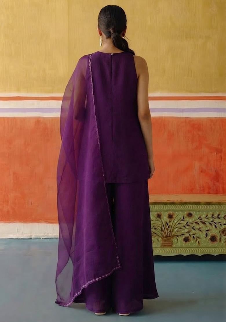 Deep Purple Embellished Kurta Set - Indya