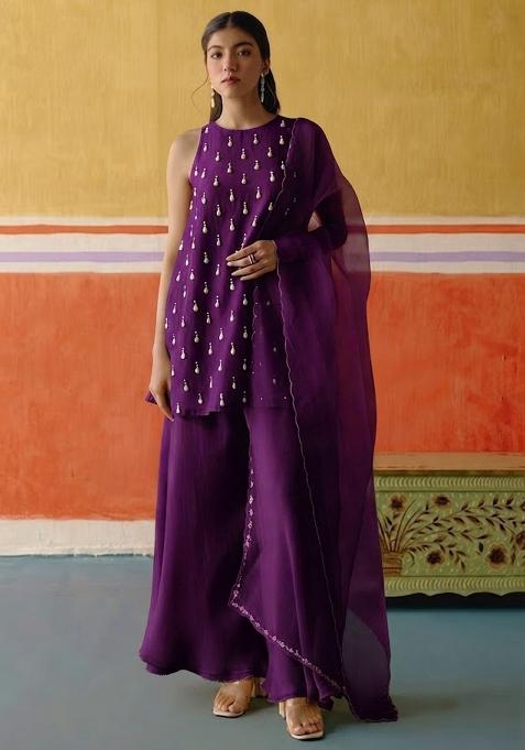 Deep Purple Embellished Kurta Set