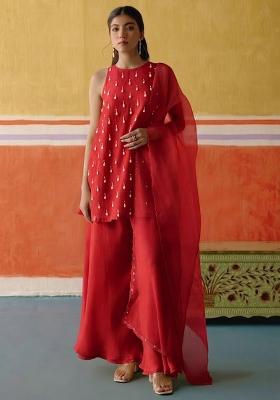 Crimson Red Embellished Kurta Set