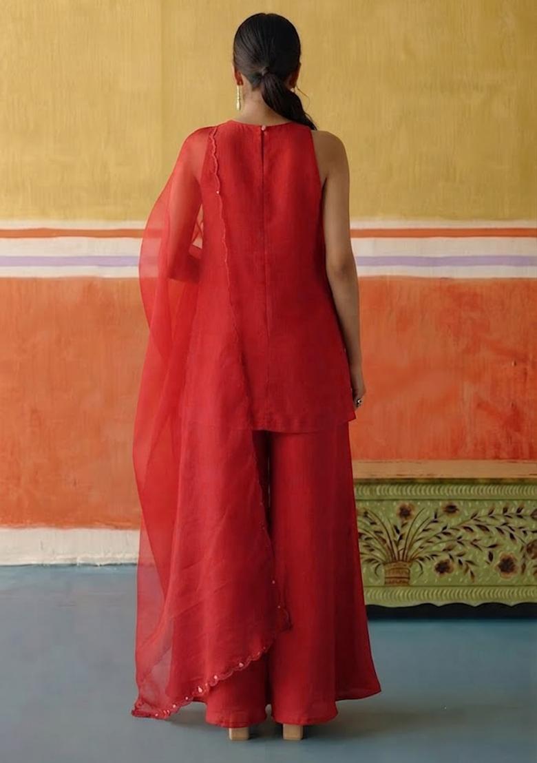 Crimson Red Embellished Kurta Set - Indya