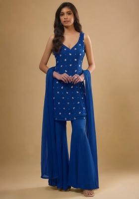 Steel Blue Sequin Sharara Set