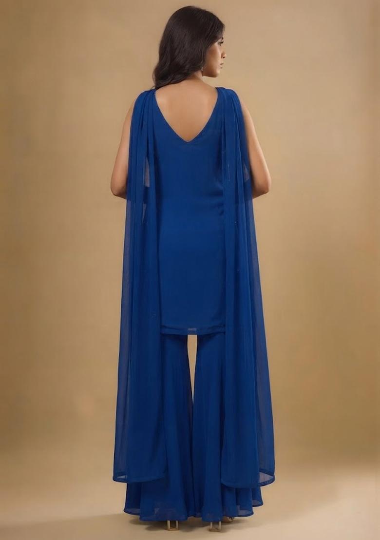Steel Blue Sequin Sharara Set - Indya