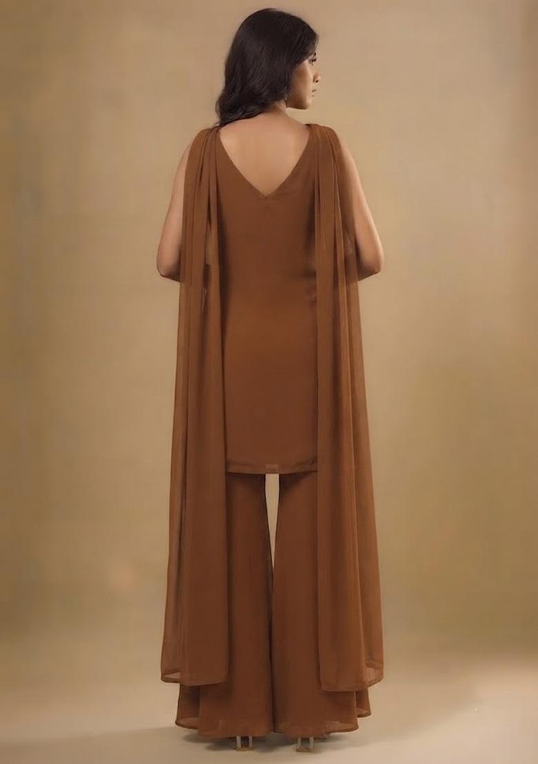 Chocolate Brown Sequin Kurta Set - Indya