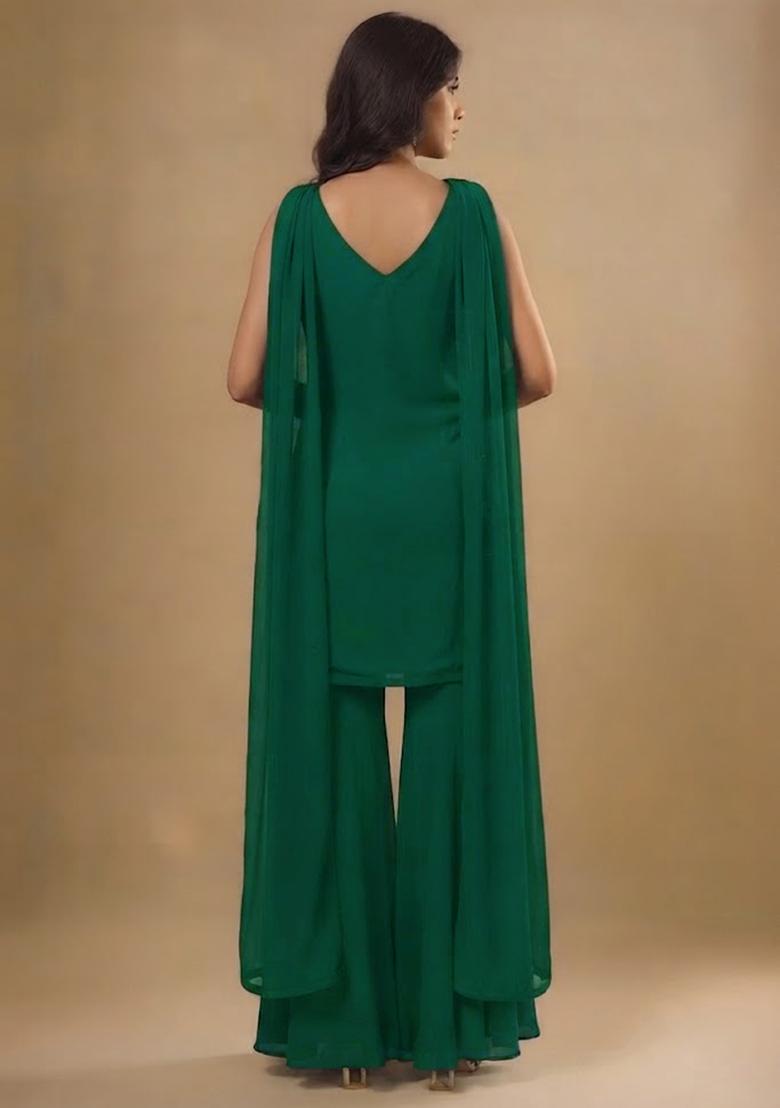 Forest Green Embellished Sharara Set - Indya