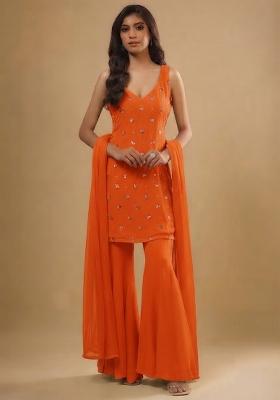 Rust Orange Sequin Sharara Set
