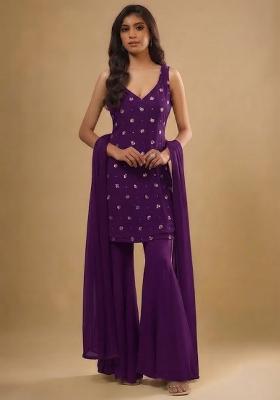 Deep Purple Embellished Sharara Set