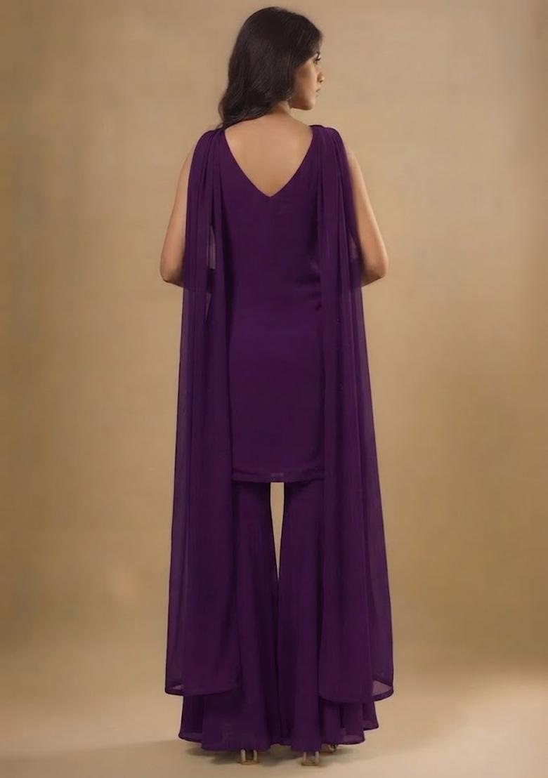 Deep Purple Embellished Sharara Set - Indya
