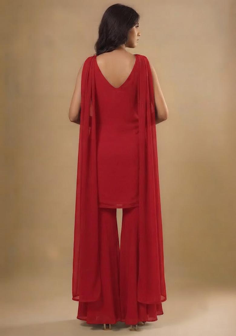 Wine Embellished Sharara Set - Indya