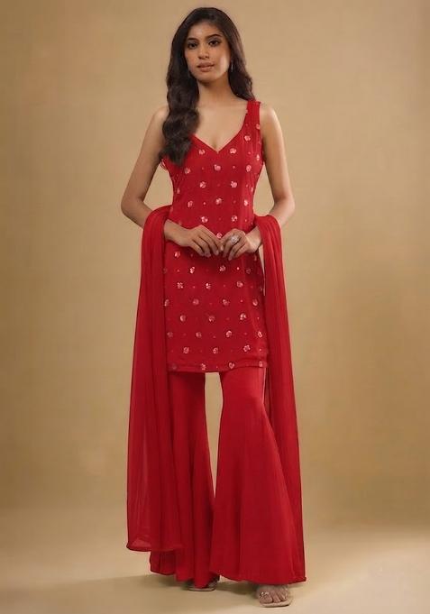 Wine Embellished Sharara Set