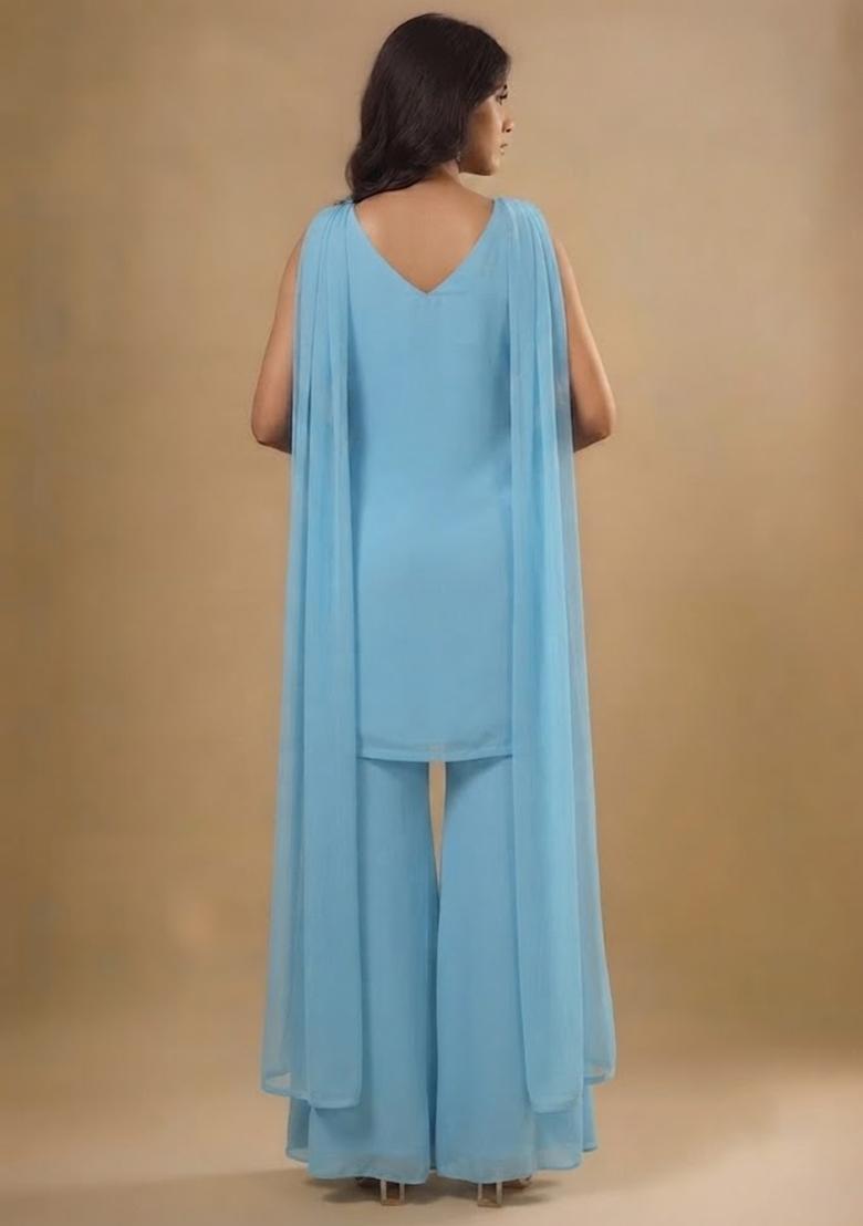 Sky Blue Embellished Kurta Set - Indya