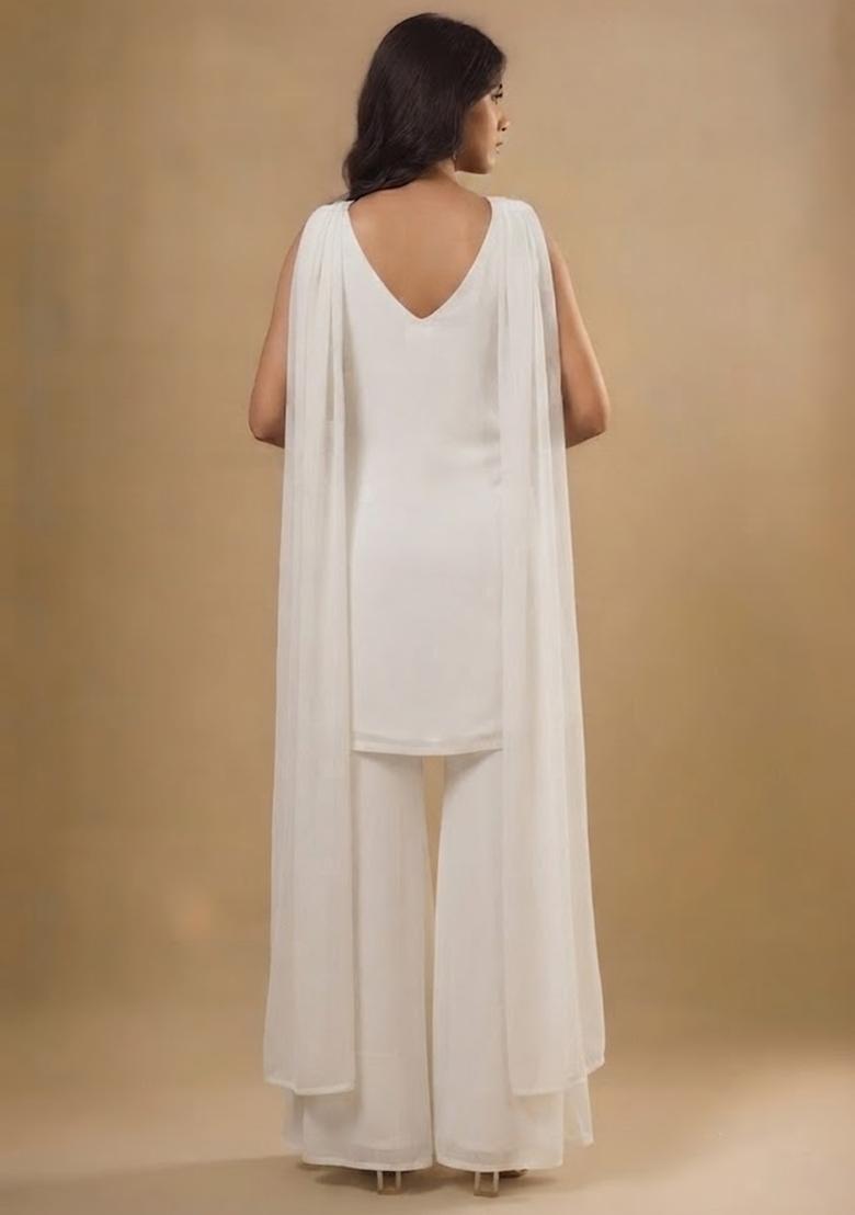 Off White Embellished Kurta Set - Indya