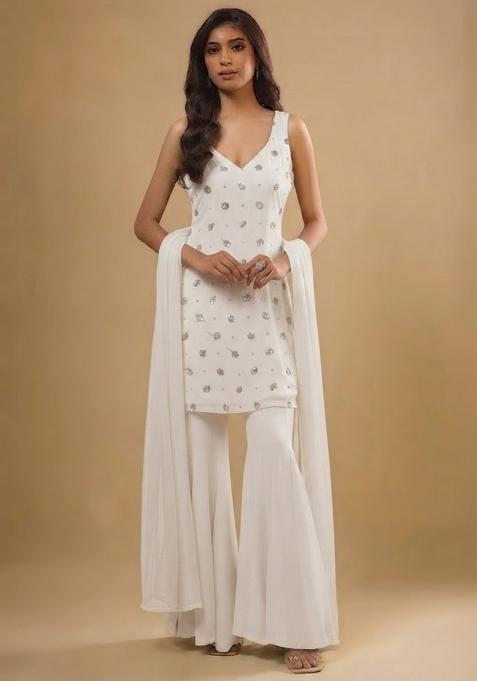 Off White Embellished Kurta Set