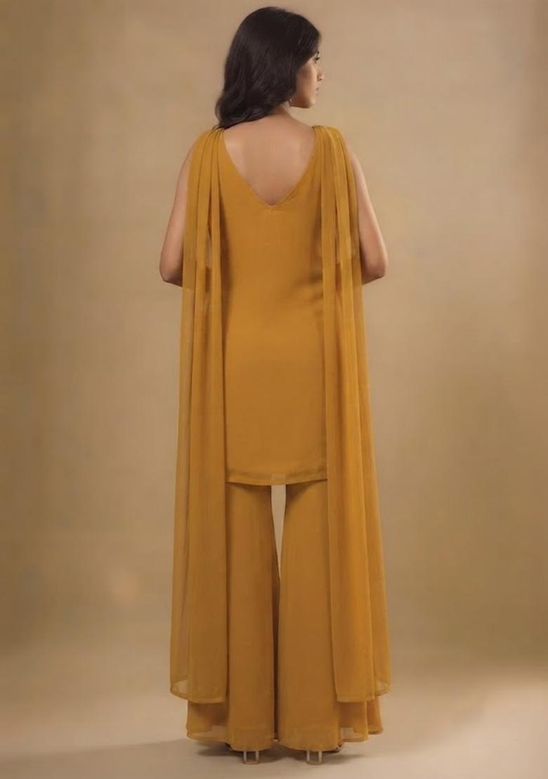 Mustard Yellow Embellished Sharara Set - Indya