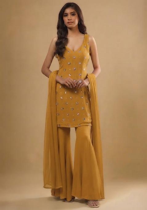 Mustard Yellow Embellished Sharara Set