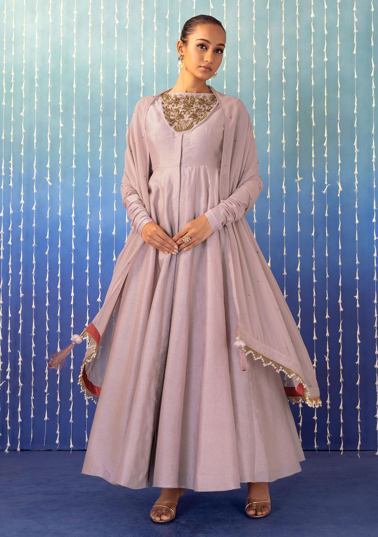 Lilac Hand Work Anarkali Set - Indya