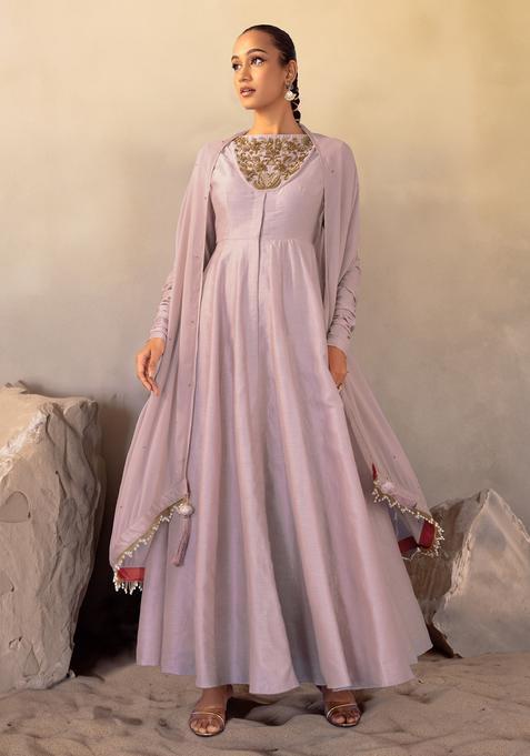 Lilac Hand Work Anarkali Set
