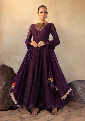Purple Hand Work Anarkali Set